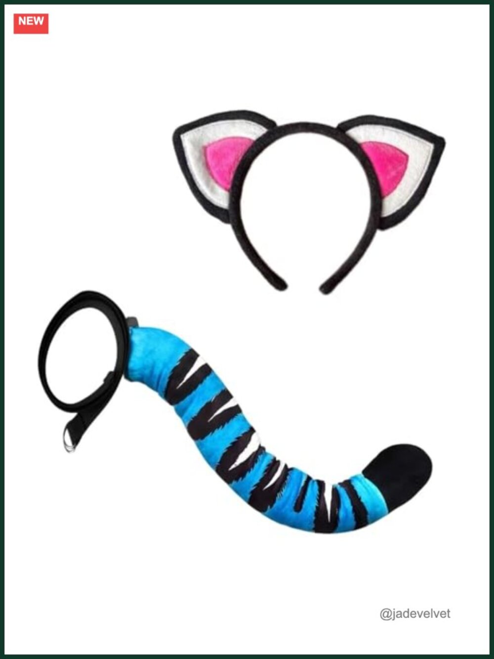 Tiger Ears Headband & Striped Tail Costume Accessory Set Halloween Cosplay